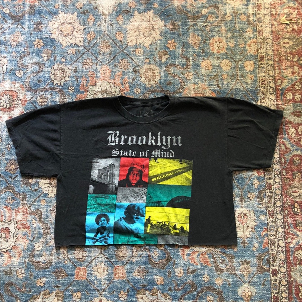 Notorious B.I.G Brooklyn State Of Mind Black Vintage Distressed Crop Top T-Shirt